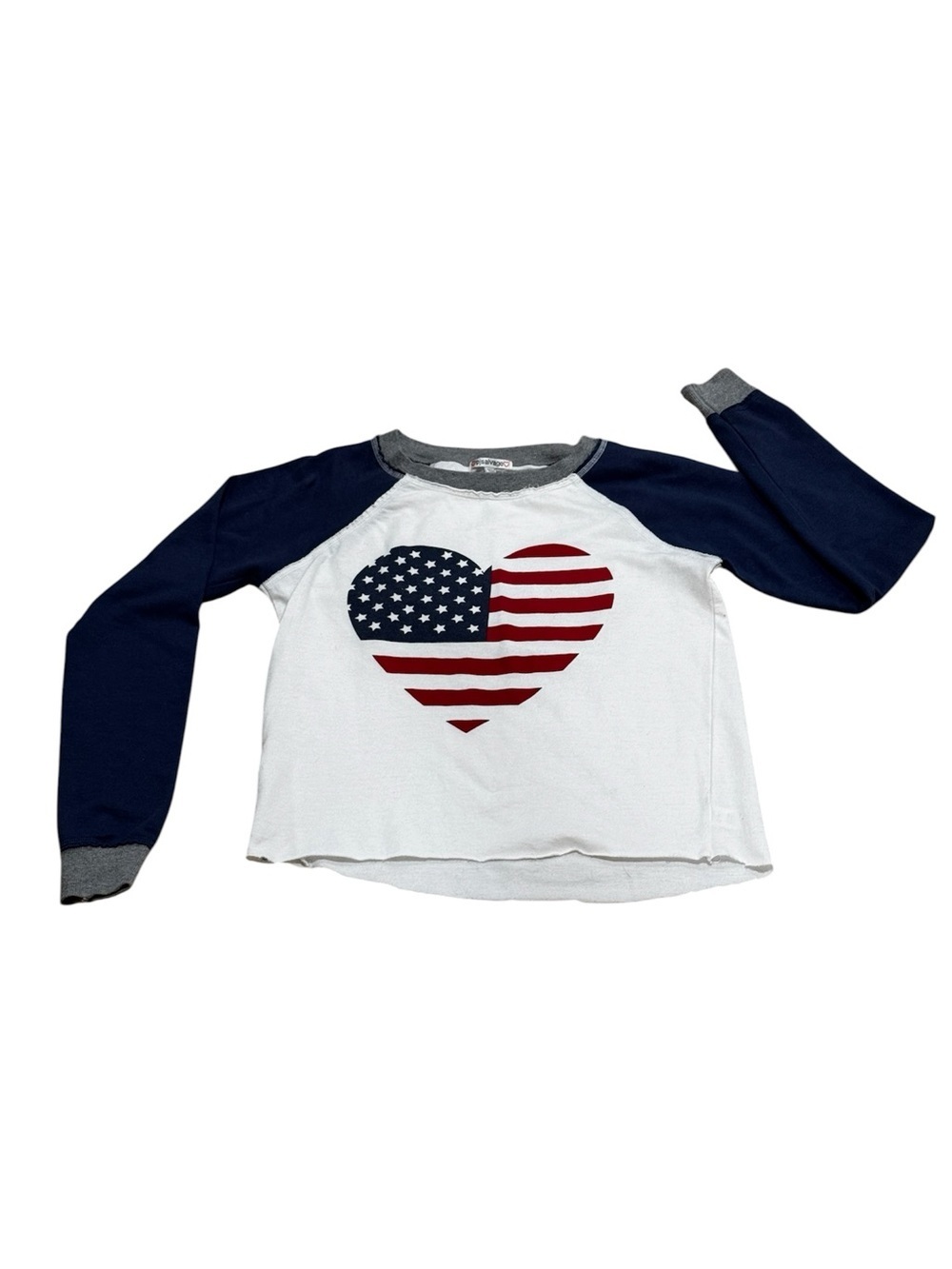 PJ Salvag red white blue long sleeved crop sweatshirt American heart graphic, S.